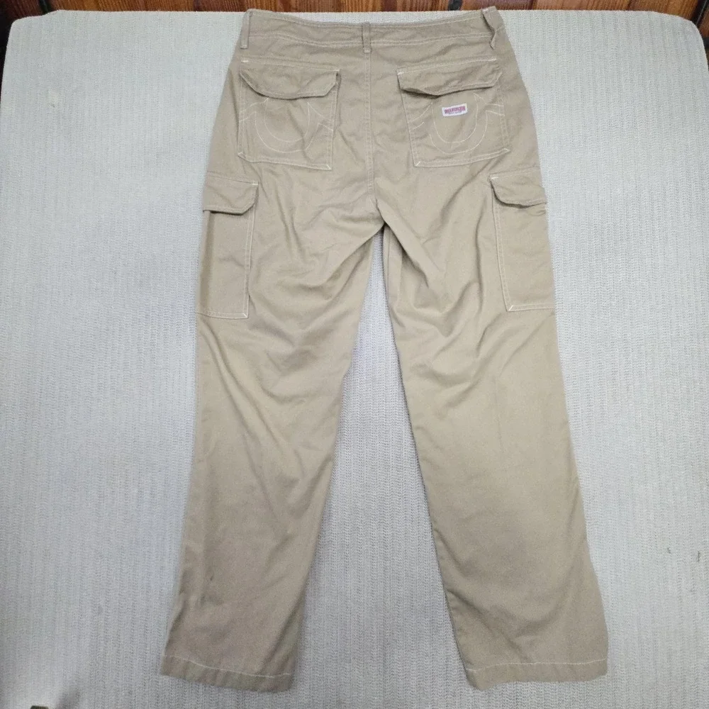 True Religion Cargo Pants Mens 32x32 Beige Canvas Logo Pockets Casual Workwear